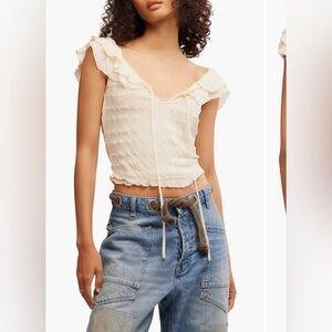 Free People Cream Ruffled Crop Top